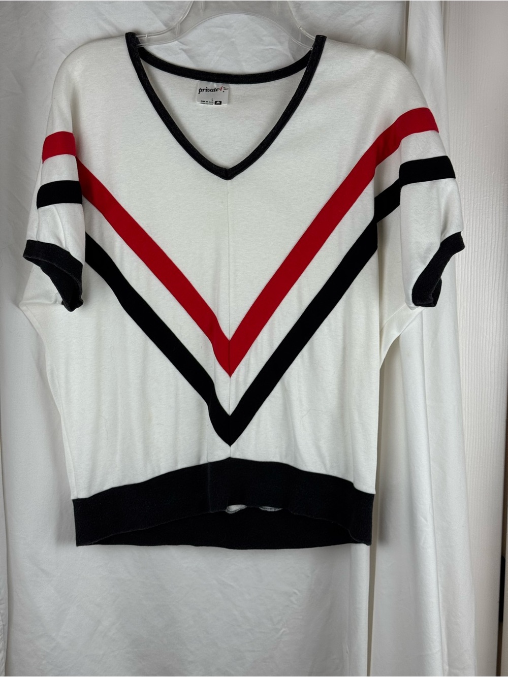 Vintage Private I by Alseen Chevron V Neck Dolman Top USA L 90s Colorblock